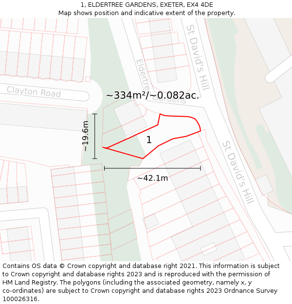 1, ELDERTREE GARDENS, EXETER, EX4 4DE: Plot and title map