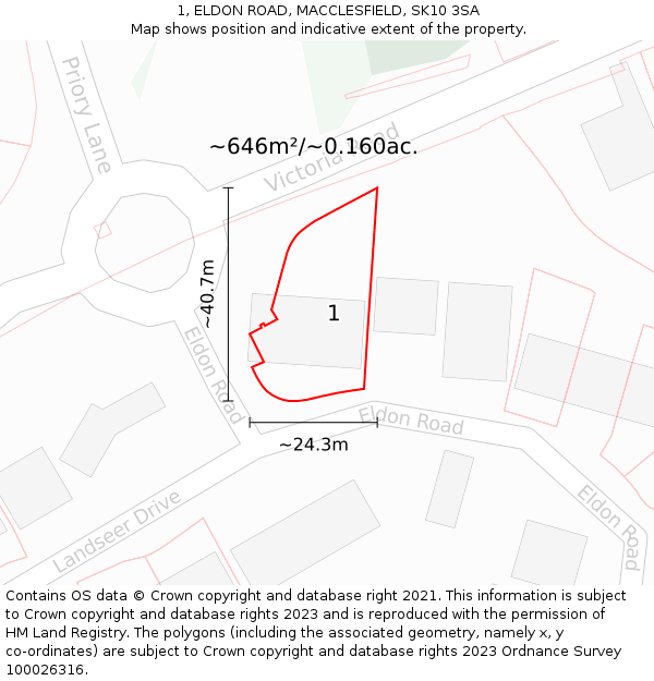 1, ELDON ROAD, MACCLESFIELD, SK10 3SA: Plot and title map