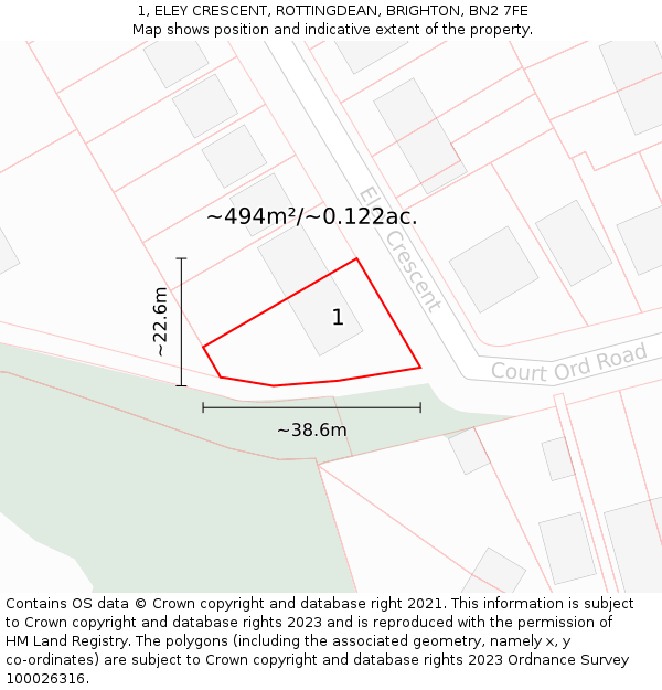 1, ELEY CRESCENT, ROTTINGDEAN, BRIGHTON, BN2 7FE: Plot and title map