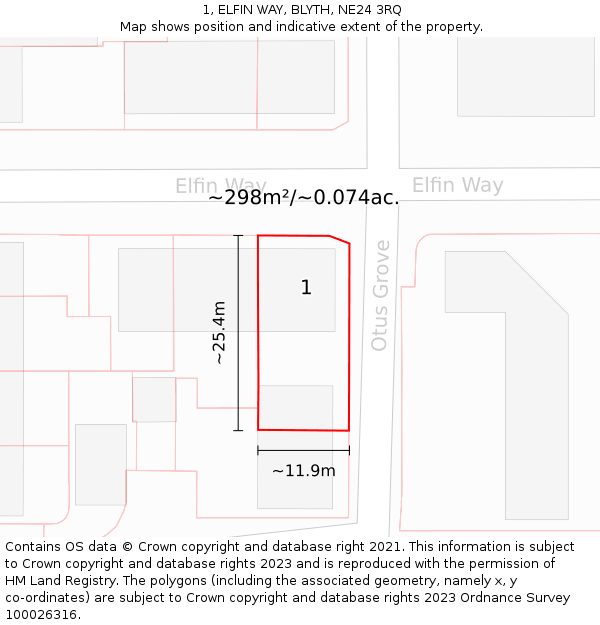 1, ELFIN WAY, BLYTH, NE24 3RQ: Plot and title map