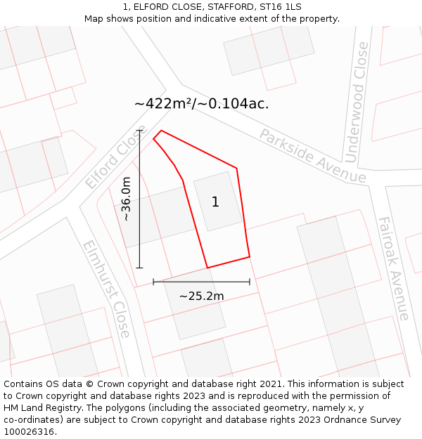 1, ELFORD CLOSE, STAFFORD, ST16 1LS: Plot and title map