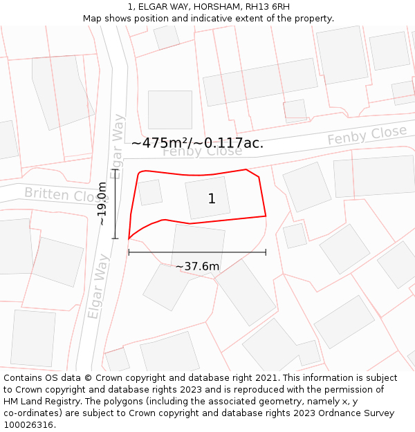 1, ELGAR WAY, HORSHAM, RH13 6RH: Plot and title map