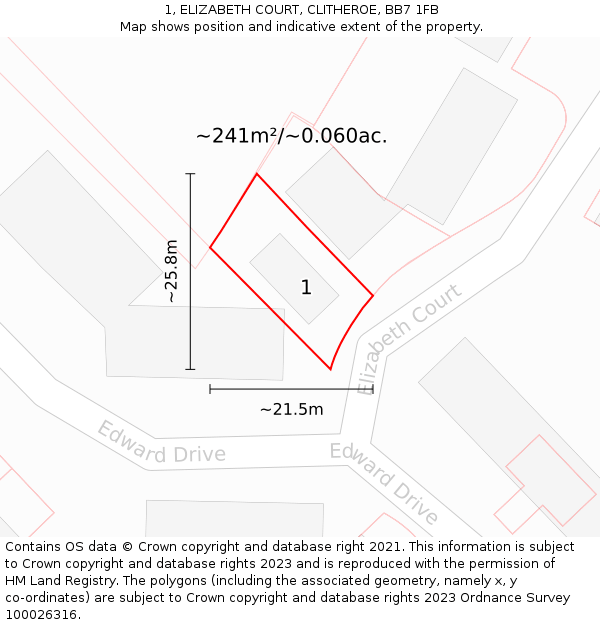 1, ELIZABETH COURT, CLITHEROE, BB7 1FB: Plot and title map