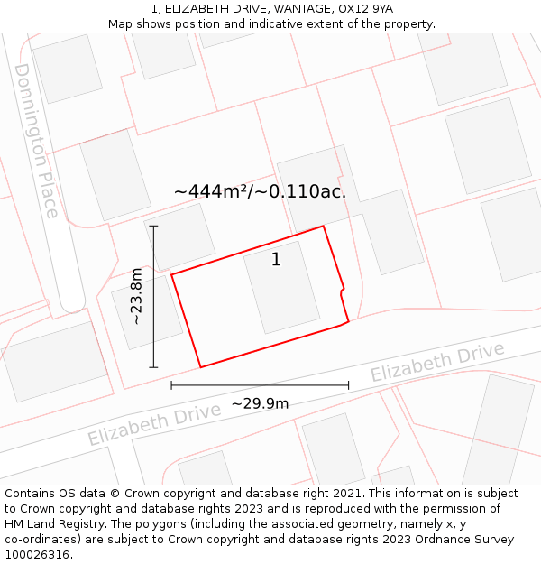 1, ELIZABETH DRIVE, WANTAGE, OX12 9YA: Plot and title map