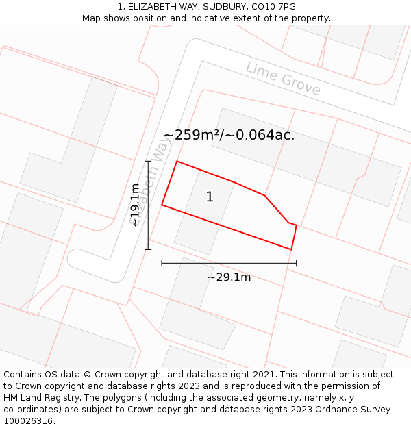 1, ELIZABETH WAY, SUDBURY, CO10 7PG: Plot and title map