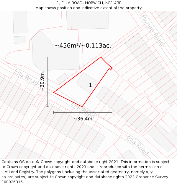 1, ELLA ROAD, NORWICH, NR1 4BP: Plot and title map