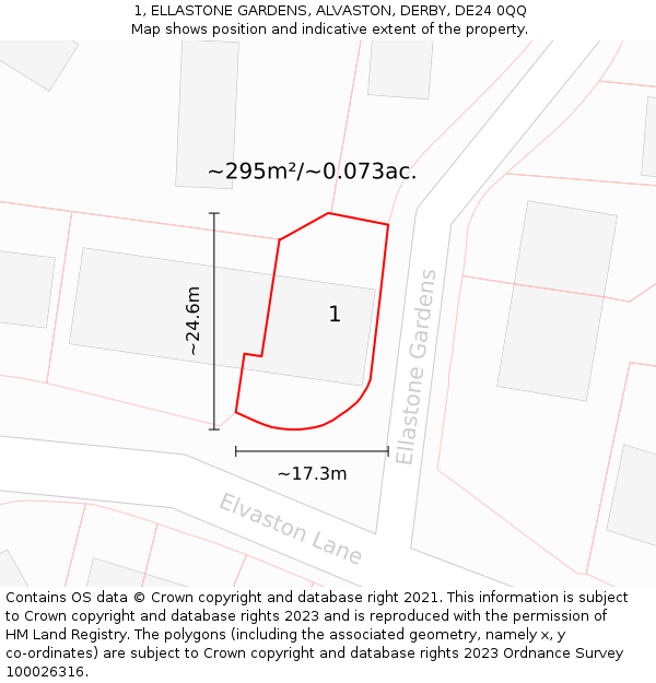 1, ELLASTONE GARDENS, ALVASTON, DERBY, DE24 0QQ: Plot and title map