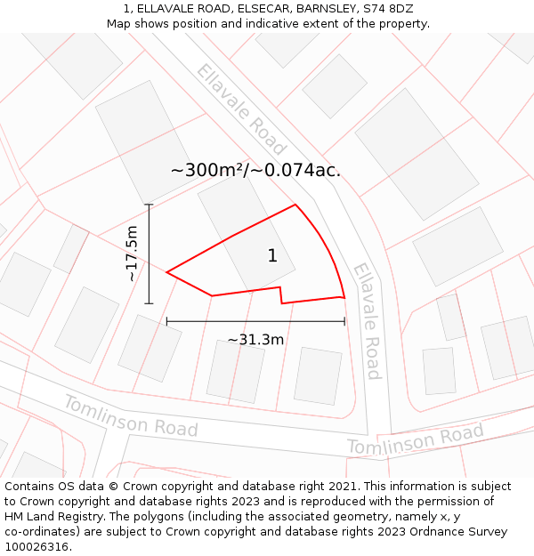 1, ELLAVALE ROAD, ELSECAR, BARNSLEY, S74 8DZ: Plot and title map