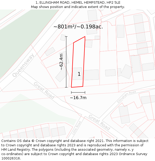 1, ELLINGHAM ROAD, HEMEL HEMPSTEAD, HP2 5LE: Plot and title map