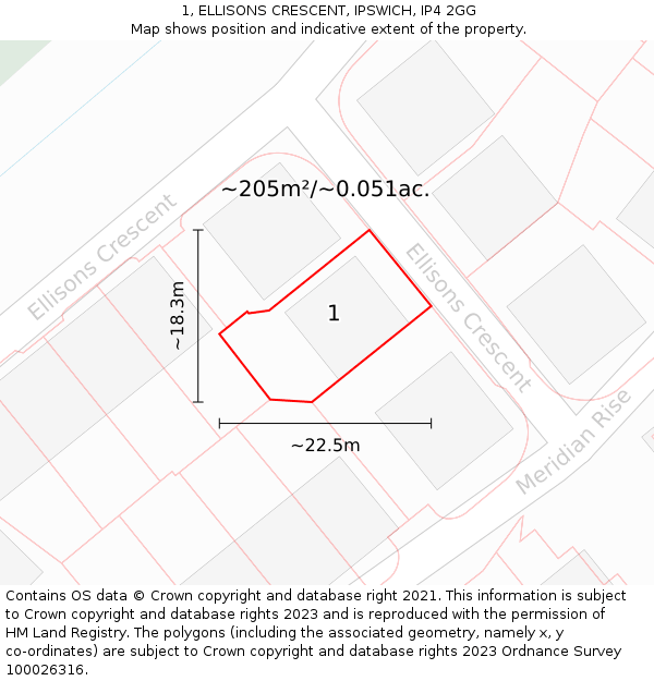 1, ELLISONS CRESCENT, IPSWICH, IP4 2GG: Plot and title map