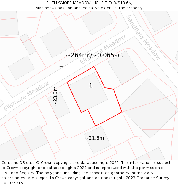 1, ELLSMORE MEADOW, LICHFIELD, WS13 6NJ: Plot and title map