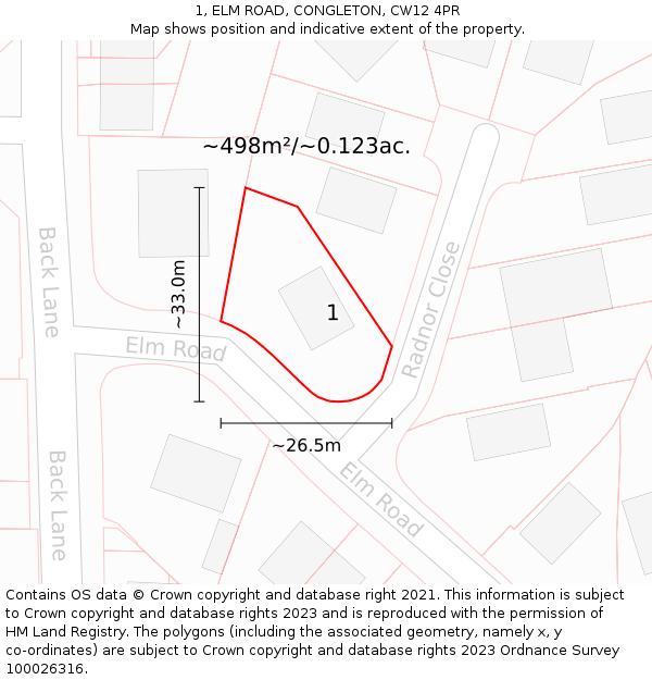 1, ELM ROAD, CONGLETON, CW12 4PR: Plot and title map