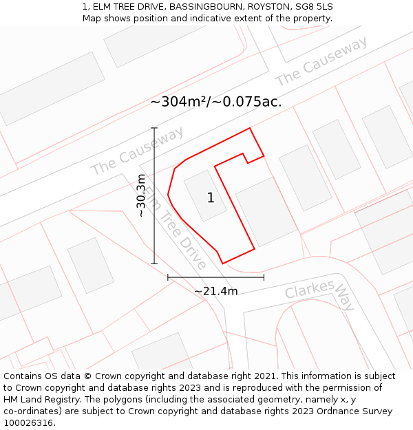 1, ELM TREE DRIVE, BASSINGBOURN, ROYSTON, SG8 5LS: Plot and title map