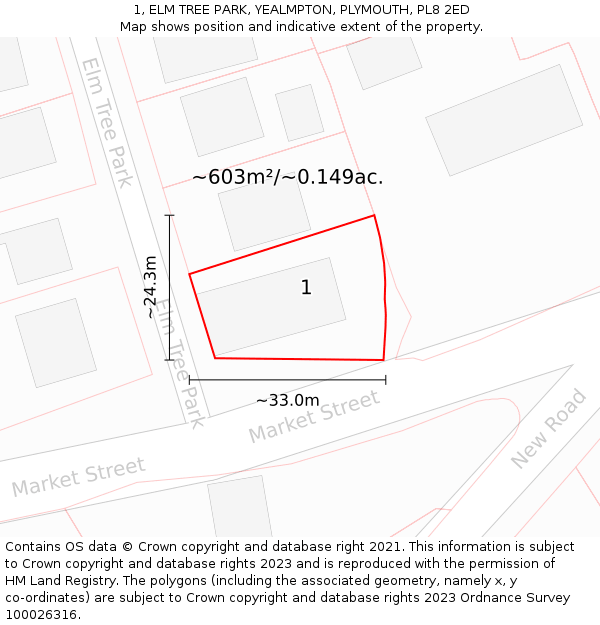 1, ELM TREE PARK, YEALMPTON, PLYMOUTH, PL8 2ED: Plot and title map