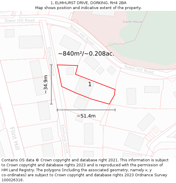1, ELMHURST DRIVE, DORKING, RH4 2BA: Plot and title map