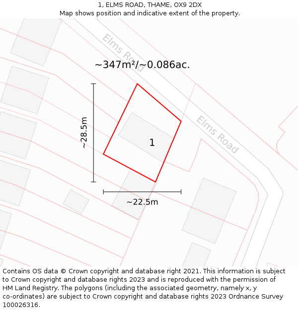1, ELMS ROAD, THAME, OX9 2DX: Plot and title map