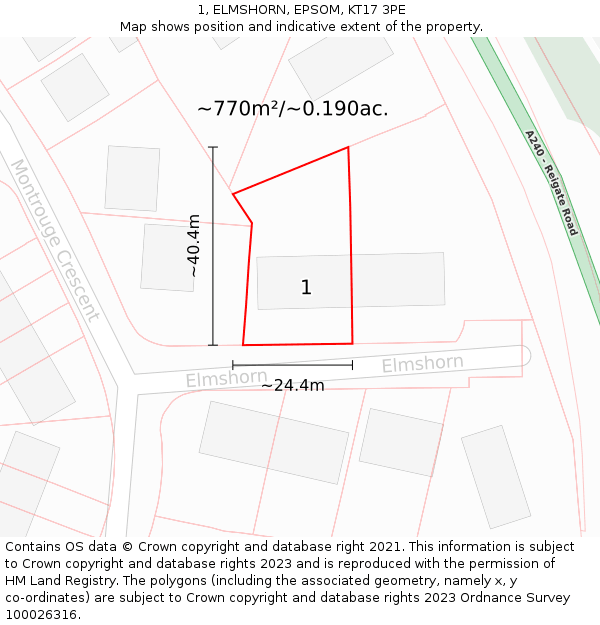 1, ELMSHORN, EPSOM, KT17 3PE: Plot and title map