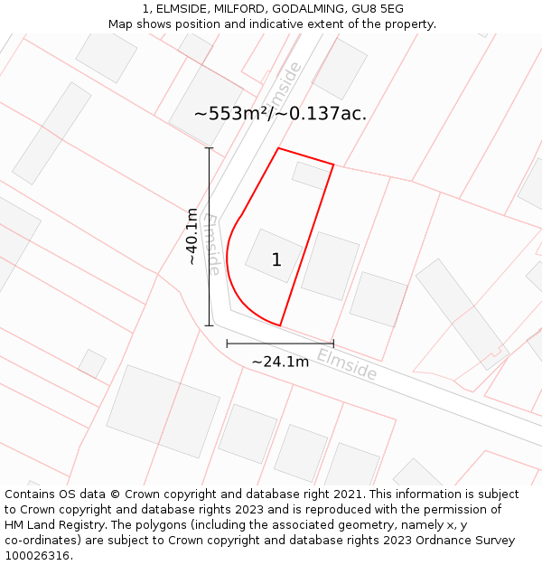 1, ELMSIDE, MILFORD, GODALMING, GU8 5EG: Plot and title map
