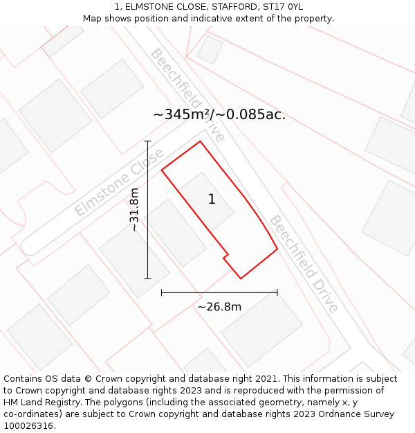 1, ELMSTONE CLOSE, STAFFORD, ST17 0YL: Plot and title map