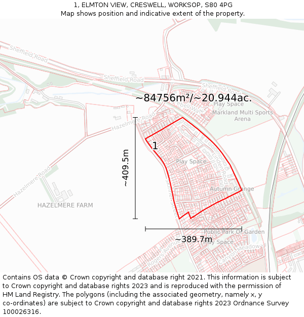 1, ELMTON VIEW, CRESWELL, WORKSOP, S80 4PG: Plot and title map