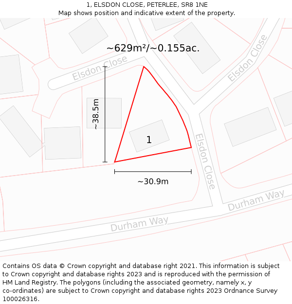 1, ELSDON CLOSE, PETERLEE, SR8 1NE: Plot and title map