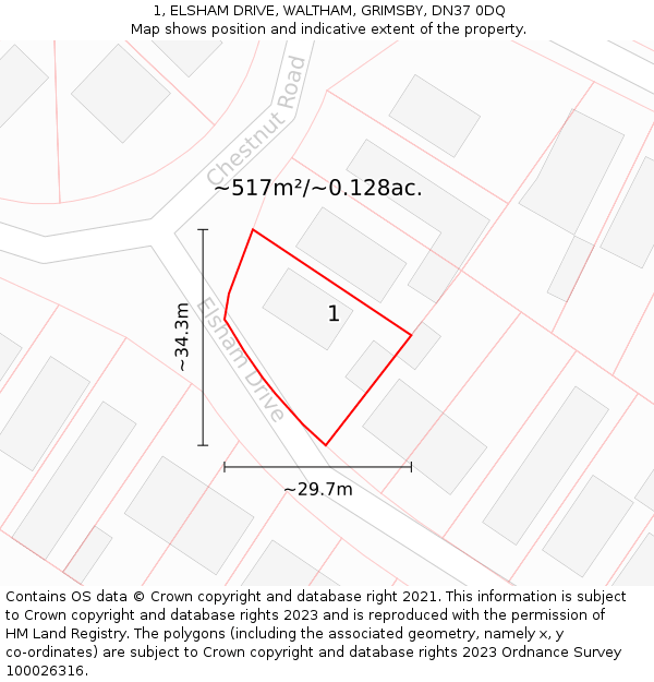 1, ELSHAM DRIVE, WALTHAM, GRIMSBY, DN37 0DQ: Plot and title map