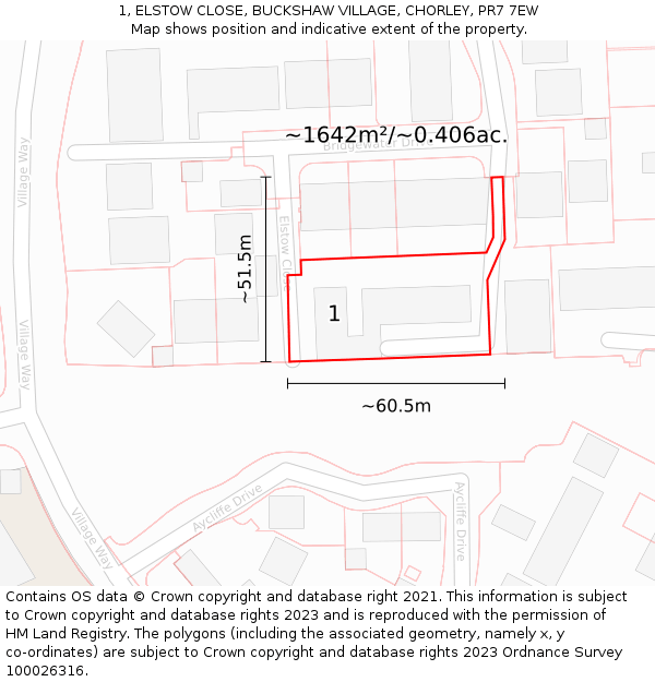 1, ELSTOW CLOSE, BUCKSHAW VILLAGE, CHORLEY, PR7 7EW: Plot and title map