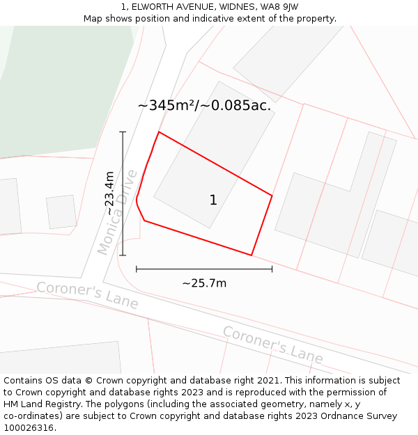 1, ELWORTH AVENUE, WIDNES, WA8 9JW: Plot and title map