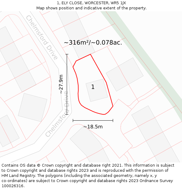 1, ELY CLOSE, WORCESTER, WR5 1JX: Plot and title map