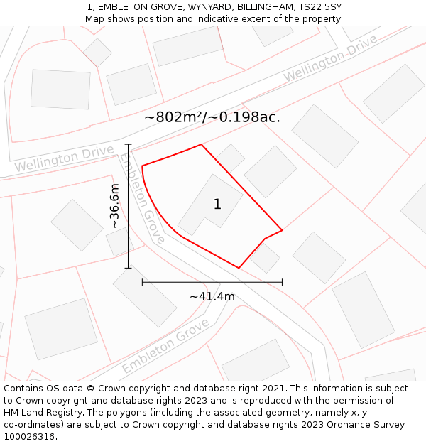 1, EMBLETON GROVE, WYNYARD, BILLINGHAM, TS22 5SY: Plot and title map
