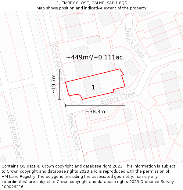 1, EMBRY CLOSE, CALNE, SN11 8QS: Plot and title map