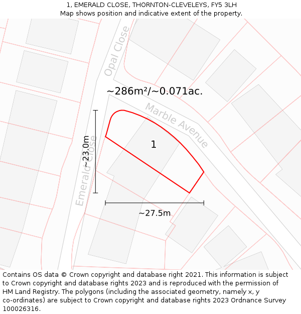 1, EMERALD CLOSE, THORNTON-CLEVELEYS, FY5 3LH: Plot and title map