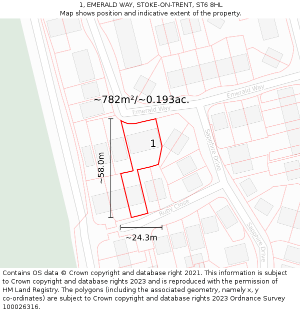 1, EMERALD WAY, STOKE-ON-TRENT, ST6 8HL: Plot and title map