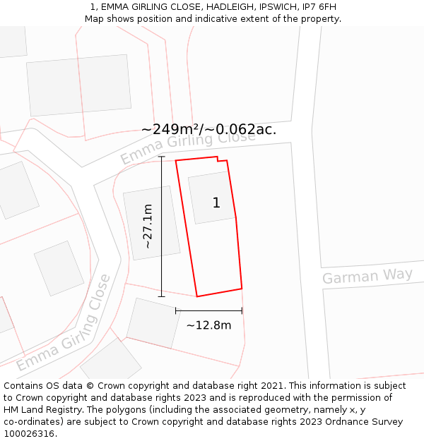 1, EMMA GIRLING CLOSE, HADLEIGH, IPSWICH, IP7 6FH: Plot and title map