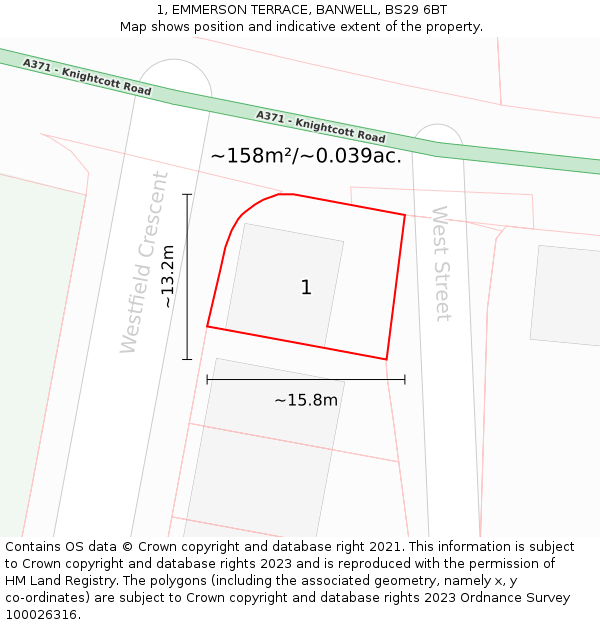 1, EMMERSON TERRACE, BANWELL, BS29 6BT: Plot and title map