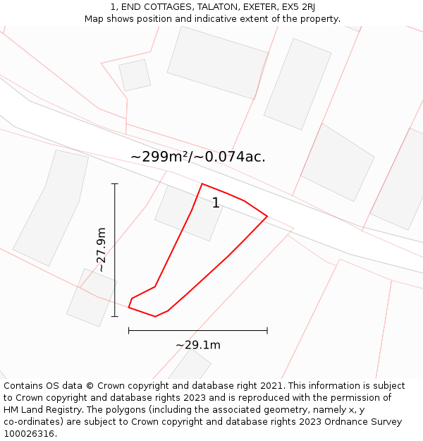 1, END COTTAGES, TALATON, EXETER, EX5 2RJ: Plot and title map
