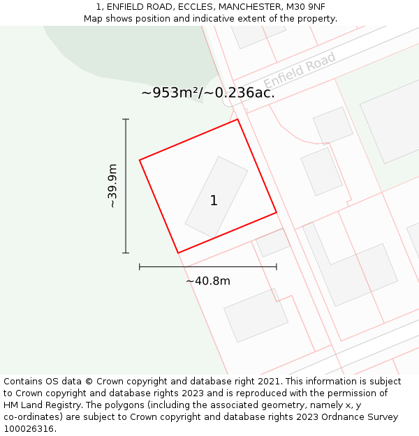 1, ENFIELD ROAD, ECCLES, MANCHESTER, M30 9NF: Plot and title map