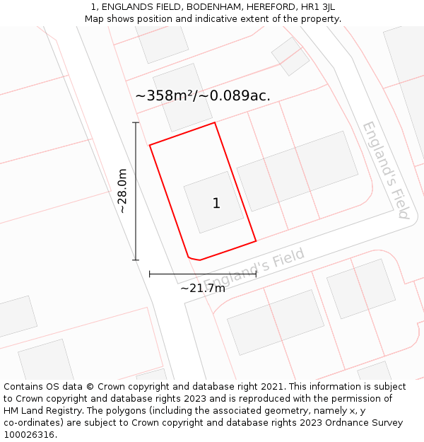 1, ENGLANDS FIELD, BODENHAM, HEREFORD, HR1 3JL: Plot and title map