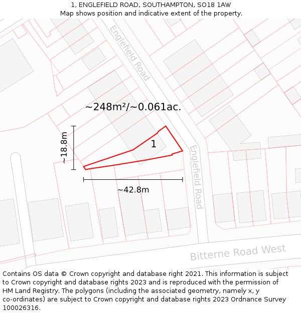 1, ENGLEFIELD ROAD, SOUTHAMPTON, SO18 1AW: Plot and title map