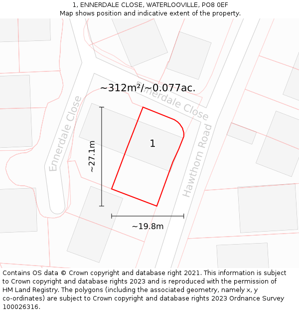 1, ENNERDALE CLOSE, WATERLOOVILLE, PO8 0EF: Plot and title map