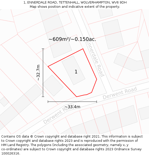 1, ENNERDALE ROAD, TETTENHALL, WOLVERHAMPTON, WV6 9DH: Plot and title map