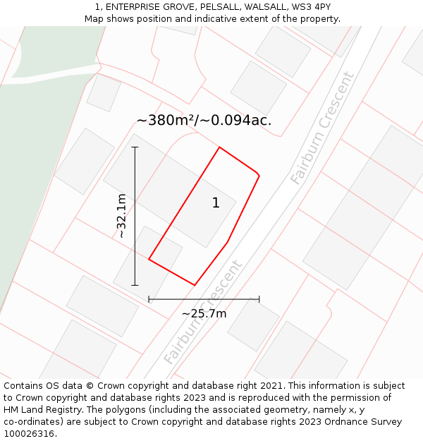 1, ENTERPRISE GROVE, PELSALL, WALSALL, WS3 4PY: Plot and title map