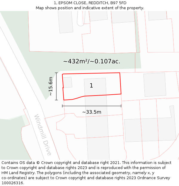 1, EPSOM CLOSE, REDDITCH, B97 5FD: Plot and title map