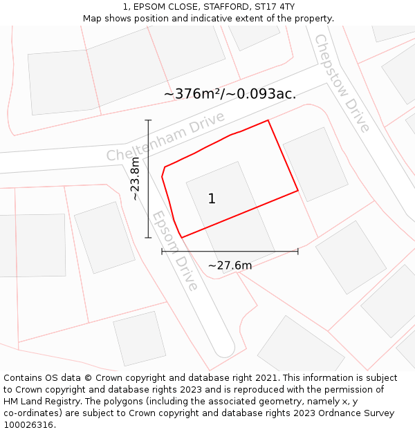 1, EPSOM CLOSE, STAFFORD, ST17 4TY: Plot and title map