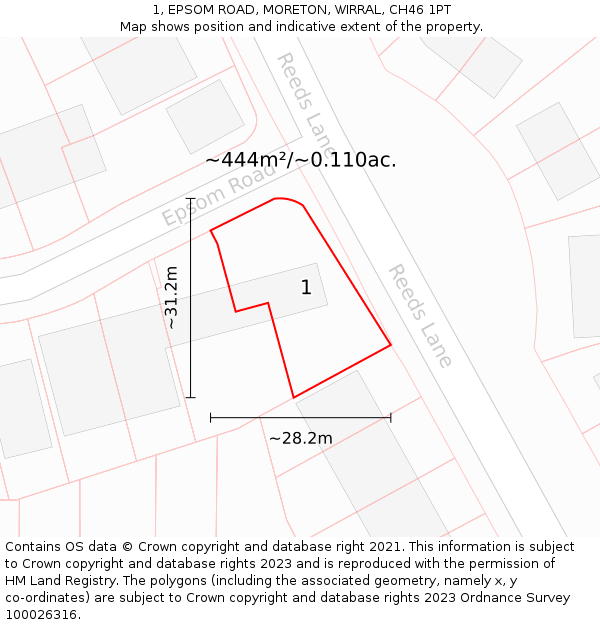 1, EPSOM ROAD, MORETON, WIRRAL, CH46 1PT: Plot and title map