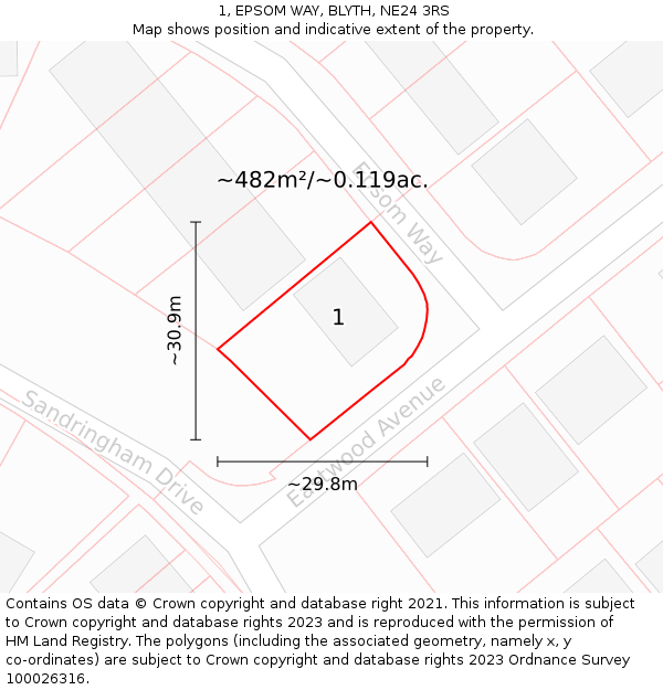 1, EPSOM WAY, BLYTH, NE24 3RS: Plot and title map