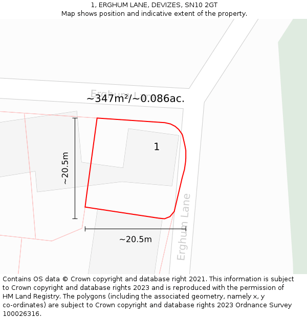 1, ERGHUM LANE, DEVIZES, SN10 2GT: Plot and title map