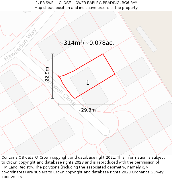 1, ERISWELL CLOSE, LOWER EARLEY, READING, RG6 3AY: Plot and title map