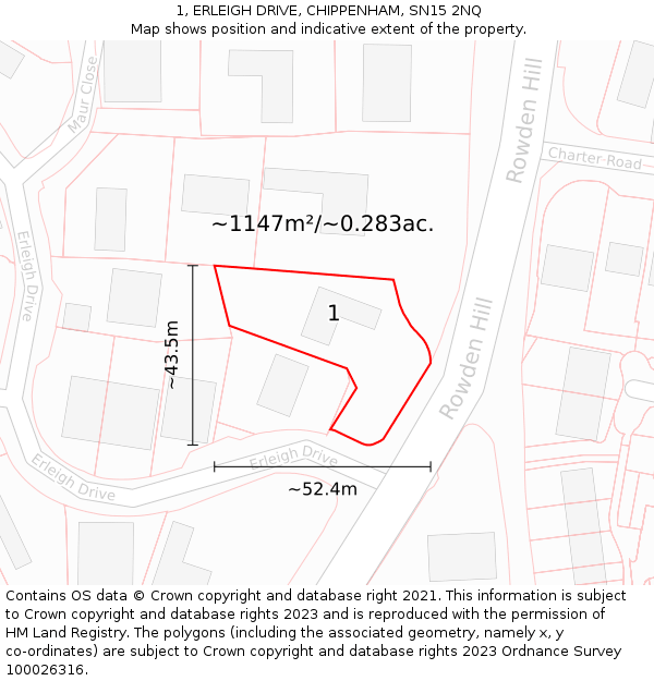 1, ERLEIGH DRIVE, CHIPPENHAM, SN15 2NQ: Plot and title map