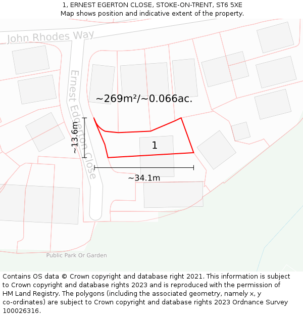 1, ERNEST EGERTON CLOSE, STOKE-ON-TRENT, ST6 5XE: Plot and title map